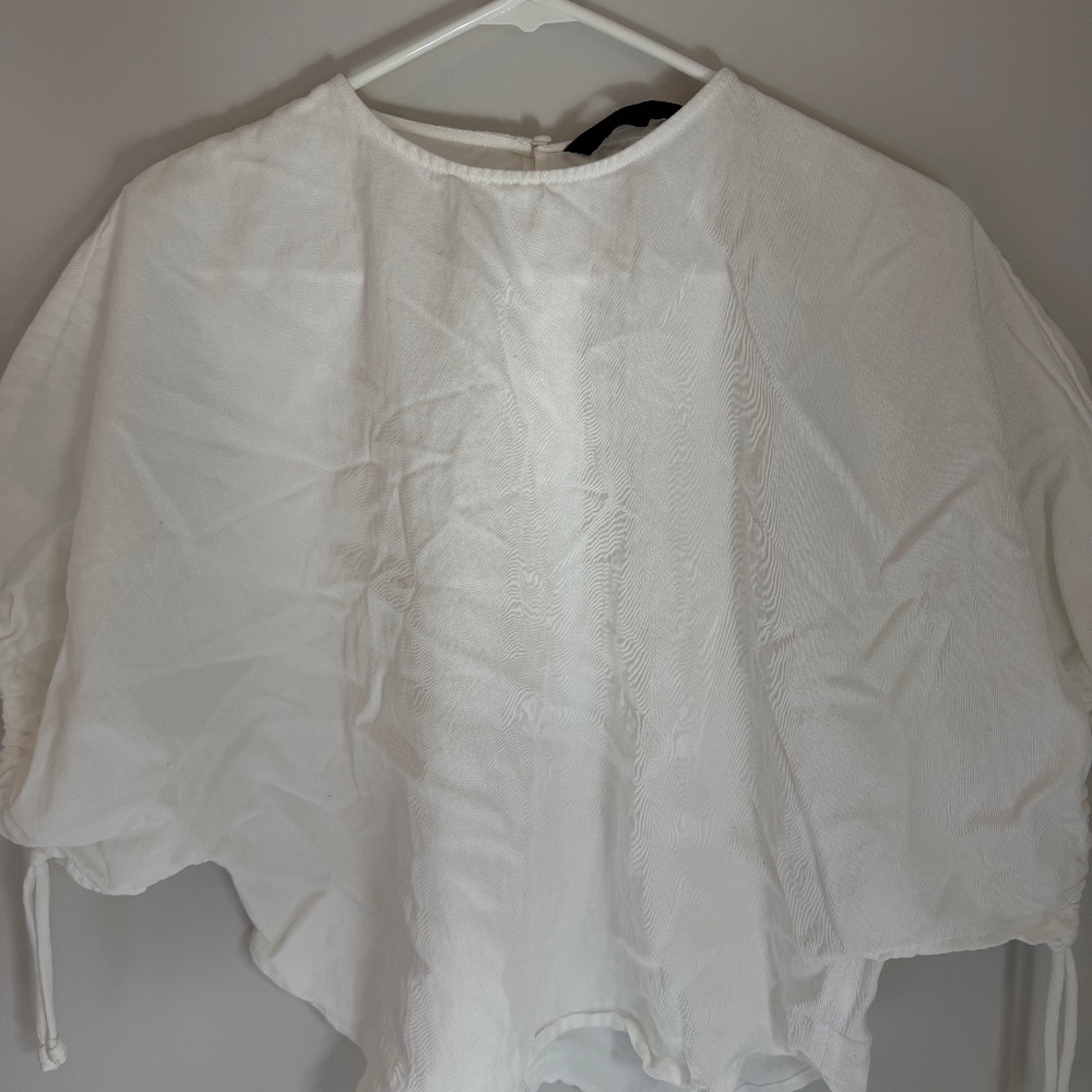 Zara Women’s White Top with Drawstring Sleeves | Size M | NWOT